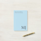 Monogram Effen Blau Trendy Zakelijk Post-it® Notes (Op bureau)