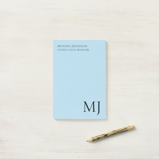 Monogram Effen Blau Trendy Zakelijk Post-it® Notes (Op bureau)