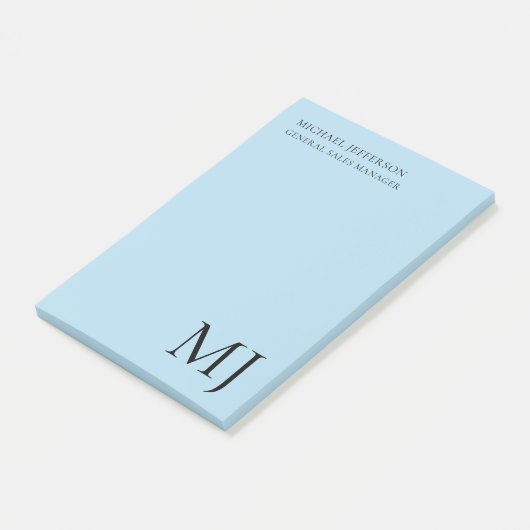 Monogram Effen Blau Trendy Zakelijk Post-it® Notes (Schuin)