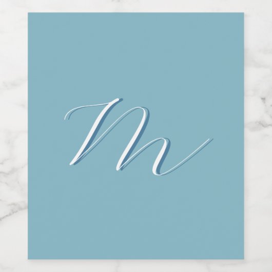 Monogram Effen Blauwe Pastel Minimalistische Profe Wijn Etiket (Enkel label)