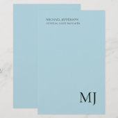 Monogram Effen Blauwe Trendy Zakelijk Briefpapier (Voorkant / Achterkant)
