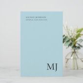 Monogram Effen Blauwe Trendy Zakelijk Briefpapier (Staand voorkant)
