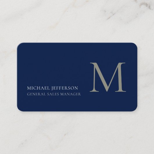 Monogram Effen Donkerblauw Moderne Visitekaartje (Voorkant)
