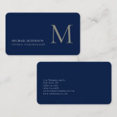 Monogram Effen Donkerblauw Moderne Visitekaartje (Voorkant / Achterkant)