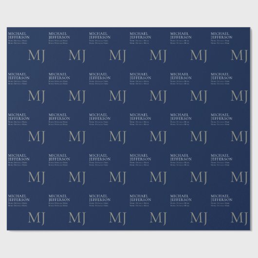 Monogram Effen Donkerblauw Modieus Zakelijk Cadeaupapier (Vlak)