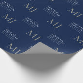 Monogram Effen Donkerblauw Modieus Zakelijk Cadeaupapier (Hoek)