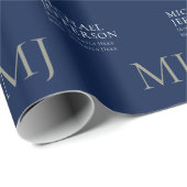 Monogram Effen Donkerblauw Modieus Zakelijk Cadeaupapier (Rol Hoek)