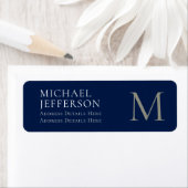 Monogram Effen Donkerblauw Modieus Zakelijk Etiket (Insitu)