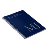 Monogram Effen Donkerblauw Modieus Zakelijk Notitieboek (Rechterzijde)