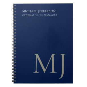 Monogram Effen Donkerblauw Modieus Zakelijk Notitieboek