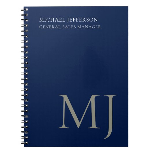 Monogram Effen Donkerblauw Modieus Zakelijk Notitieboek (Voorkant)