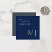 Monogram Effen Donkerblauw Modieus Zakelijk Notitiekaartje (Voorkant / Achterkant in situ)