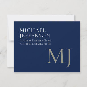 Monogram Effen Donkerblauw Modieus Zakelijk RSVP Kaartje