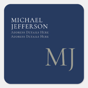 Monogram Effen Donkerblauw Modieus Zakelijk Vierkante Sticker