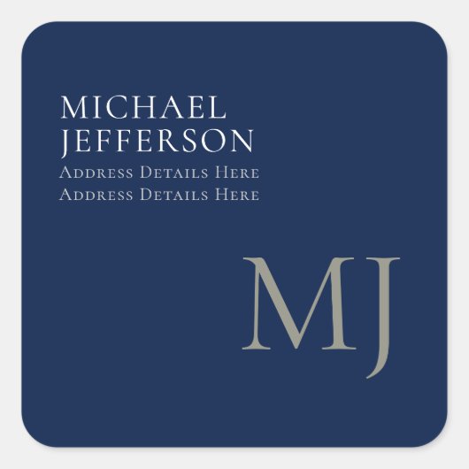 Monogram Effen Donkerblauw Modieus Zakelijk Vierkante Sticker (Voorkant)