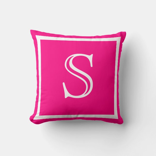 MONOGRAM Effen gekleurde Hot Pink Fuschia Kussen (Voorkant)