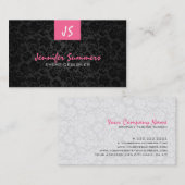 Monogram effen wit & zwart bloemdamast visitekaartje (Voorkant / Achterkant)