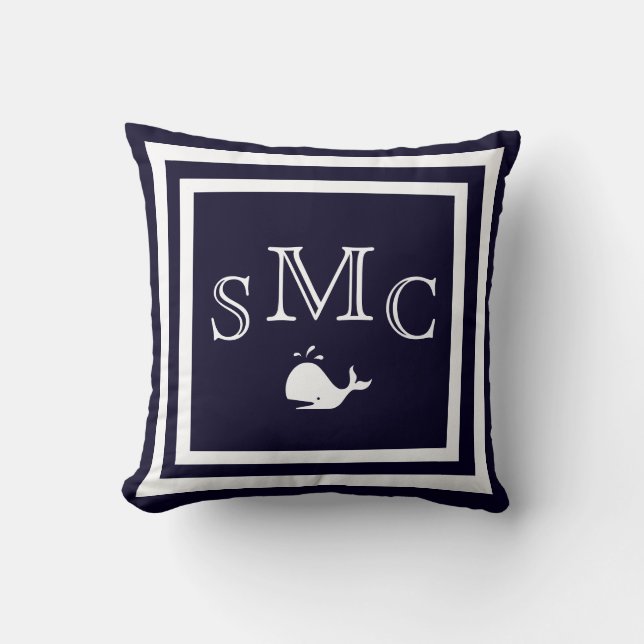 MONOGRAM Effenkleurige donkerblauwe kussen (Voorkant)