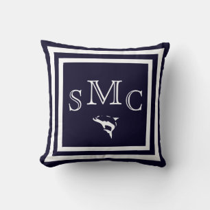 MONOGRAM Effenkleurige donkerblauwe kussen