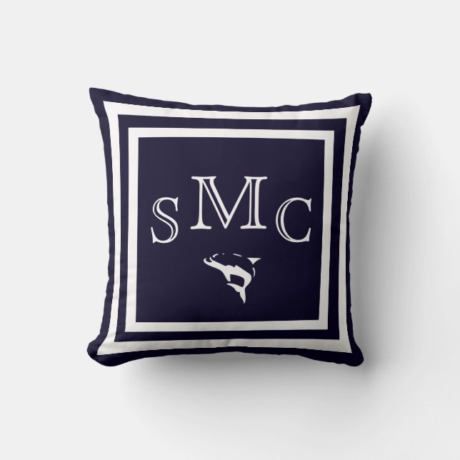MONOGRAM Effenkleurige donkerblauwe kussen (Voorkant)