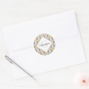 Monogram Egeïsche Zomerse Sinaasappels en Citroene Ronde Sticker