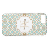 Monogram Eggshell Blue en Gold Quatrefoil Case-Mate iPhone Case (Achterkant (Horizontaal))