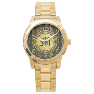 Monogram Egyptische ancient Gold hieroglyphs Horloge