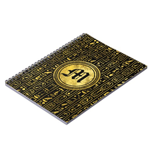 Monogram Egyptische ancient Gold hieroglyphs Notitieboek (Linkerzijde)