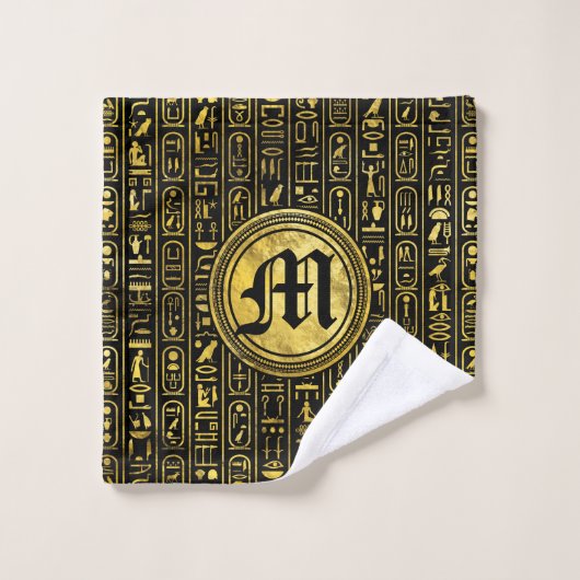 Monogram Egyptische ancient Gold hieroglyphs Washandje (Wasdoekje)