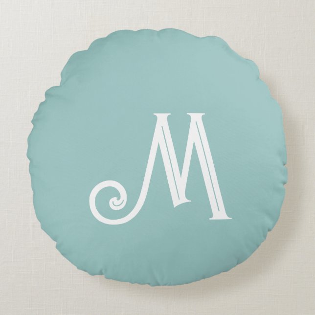 Monogram Eierdop Blauw Rond Kussen (Voorkant)
