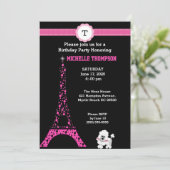 Monogram Eiffel Tower Birthday Uitnodiging (Staand voorkant)