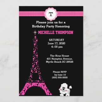 Monogram Eiffel Tower Birthday Uitnodiging