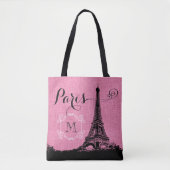 Monogram Eiffel Tower Pink Burlap Tote Bag (Voorkant)