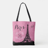 Monogram Eiffel Tower Pink Burlap Tote Bag (Achterkant)