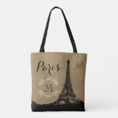 Monogram Eiffel Tower Tan Burlap Tote Bag (Achterkant)