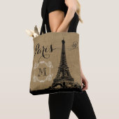 Monogram Eiffel Tower Tan Burlap Tote Bag (Dichtbij)