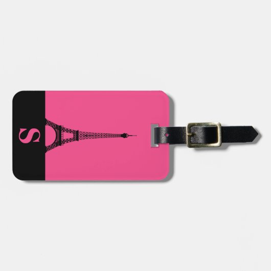 Monogram Eiffeltoren met streep / Frans Roos Bagagelabel (Voorkant horizontaal)