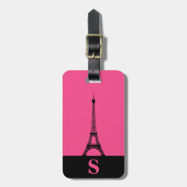 Monogram Eiffeltoren met streep / Frans roze Bagagelabel