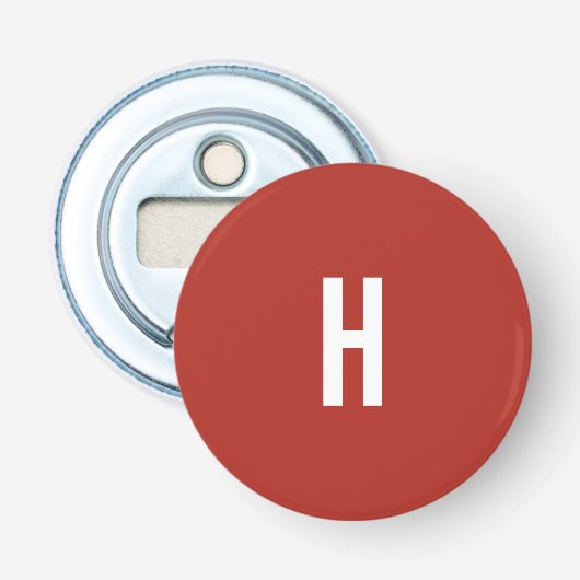 Monogram Eigen Naam Initiaal Minimalistische Bakst Button Flesopener (Voorkant)