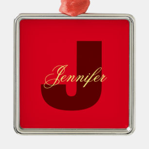 Monogram Eigen naam Initiaal Modern Plain Minimali Metalen Ornament