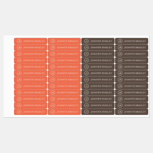 Monogram Eigen naam Kleding Label Oranje Bruin (Vel)