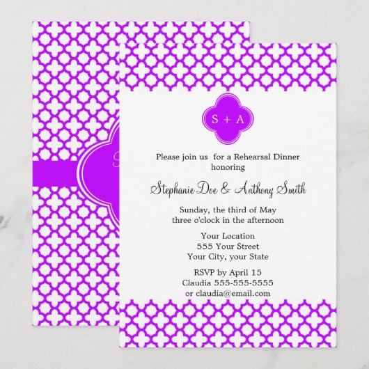 Monogram Electric Paars Quatrefoil Patroon Kaart (Voorkant / Achterkant)