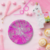 Monogram Elegant Abstract Fuchsia Pink Floral Papieren Bordje (Feest)