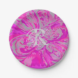 Monogram Elegant Abstract Fuchsia Pink Floral Papieren Bordje