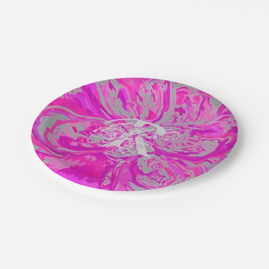 Monogram Elegant Abstract Fuchsia Pink Floral Papieren Bordje (Gekanteld)