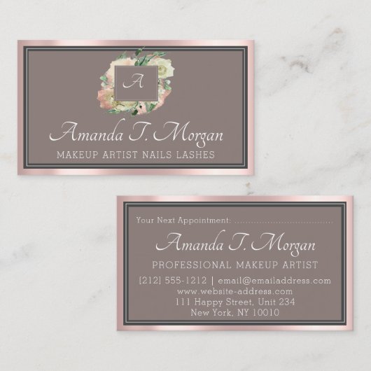 Monogram Elegant Afspraak Roos Bloemen Lijst Visitekaartje (Voorkant / Achterkant)