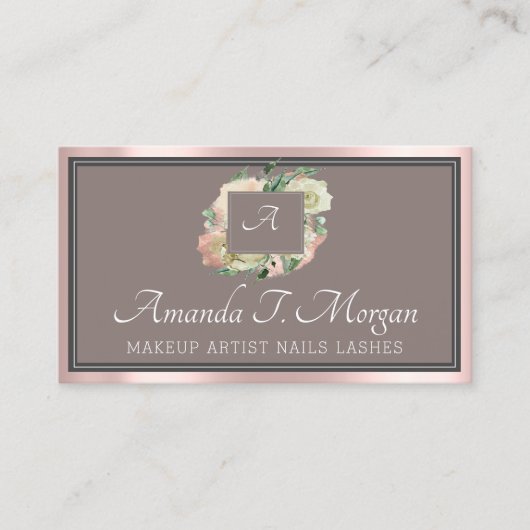 Monogram Elegant Afspraak Roos Bloemen Lijst Visitekaartje (Voorkant)