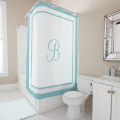 Monogram Elegant Aqua Blue Border Script Douchegordijn (In situ)