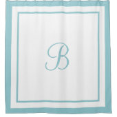 Monogram Elegant Aqua Blue Border Script Douchegordijn (Voorkant)