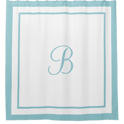 Monogram Elegant Aqua Blue Border Script Douchegordijn (Voorkant)